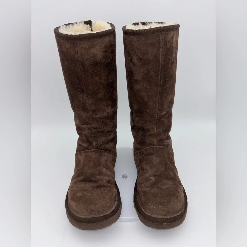 UGGS Knightsbridge Brown Boot Sheepskin Suede Tall Shoe Classic Leather Womens 7